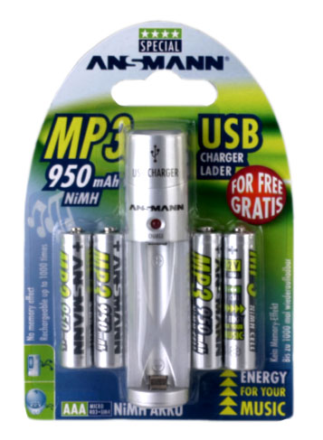 Ansmann USB Charger amp 4 x AAA Rechargeable Batteries