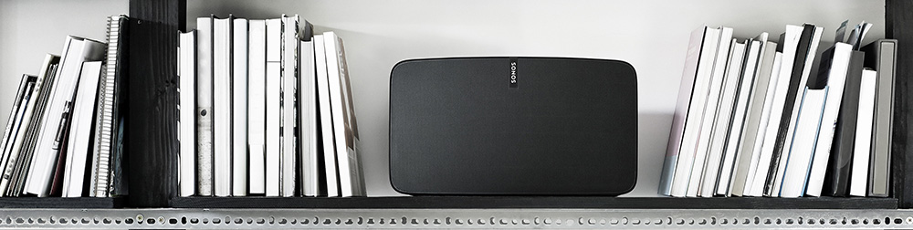 Sonos Play 5 on bookshelf Sonos Play 5 on bookshelf