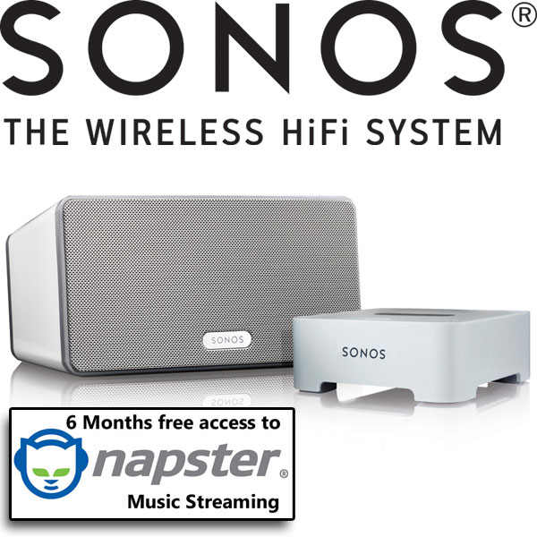 SONOS PLAY3 Wireless HiFi System With Free SONOS BRIDGE and 6 Months Free Music From Napster 