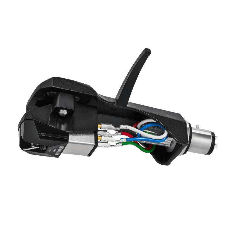 Audio-Technica AT-VM95E cartridge on AT-HS6 headshell, angled