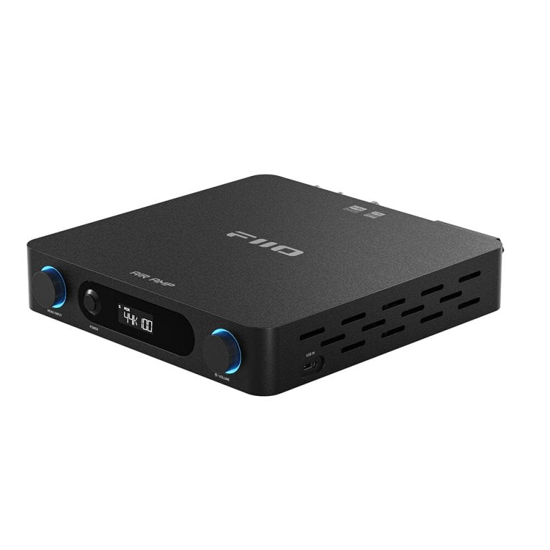 FiiO AIR AMP streamer and power amplifier, black, angled