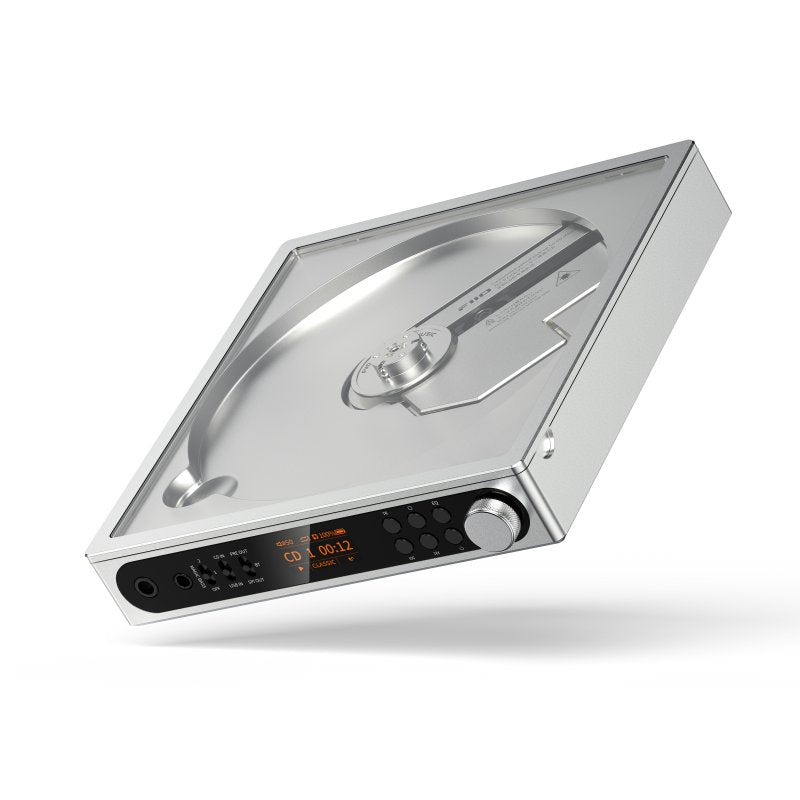 FiiO DM15 CD player, silver, angled