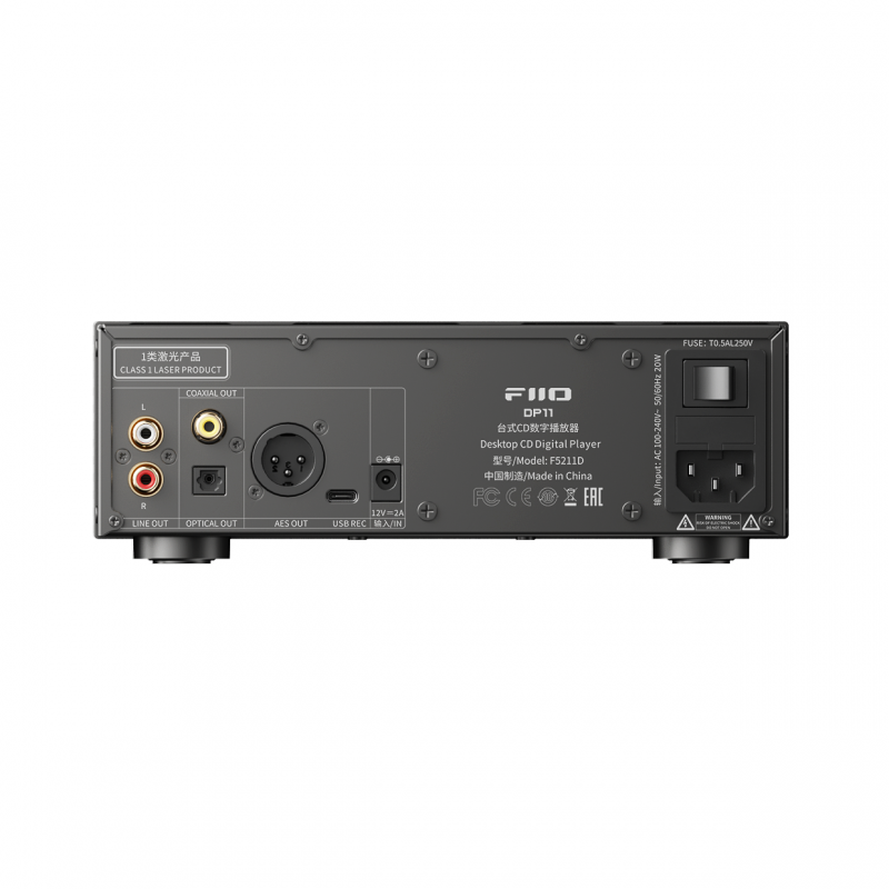 FiiO DP11 desktop CD player, black, rear panel