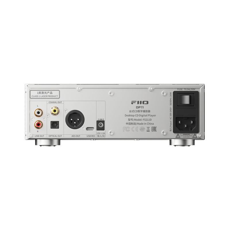 FiiO DP11 desktop CD player, silver, rear panel
