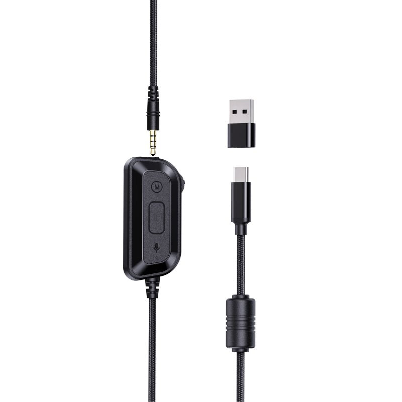 FiiO FG3 gaming headset, cable with in-line controls and USB-A adapter