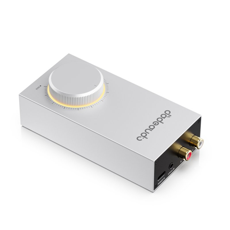 FiiO Jade Audio GIGAS 1 headphone amplifier, silver, angled rear