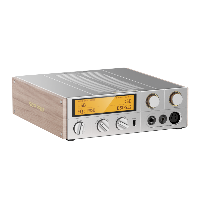 FiiO K17 R2R desktop DAC and headphone amp, silver, angled
