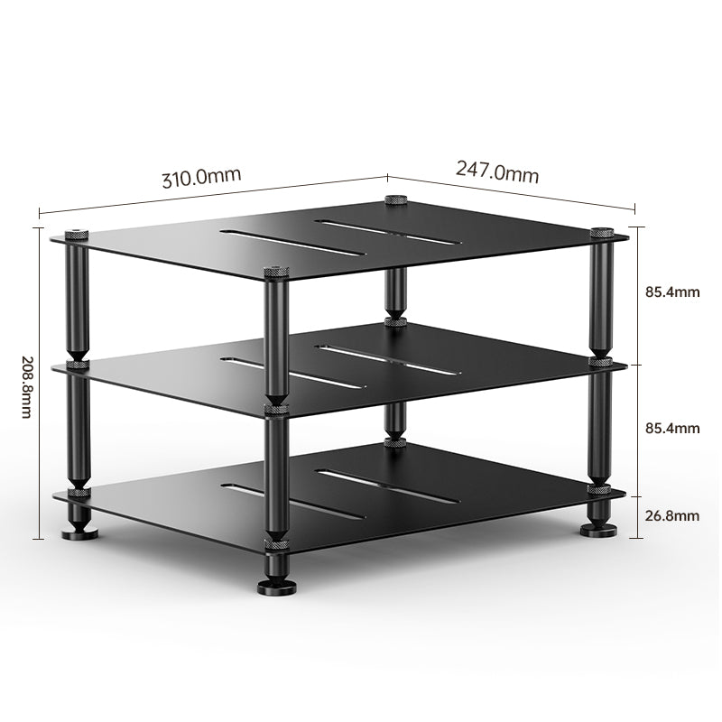 FiiO modular hi-fi rack, black, with dimensions