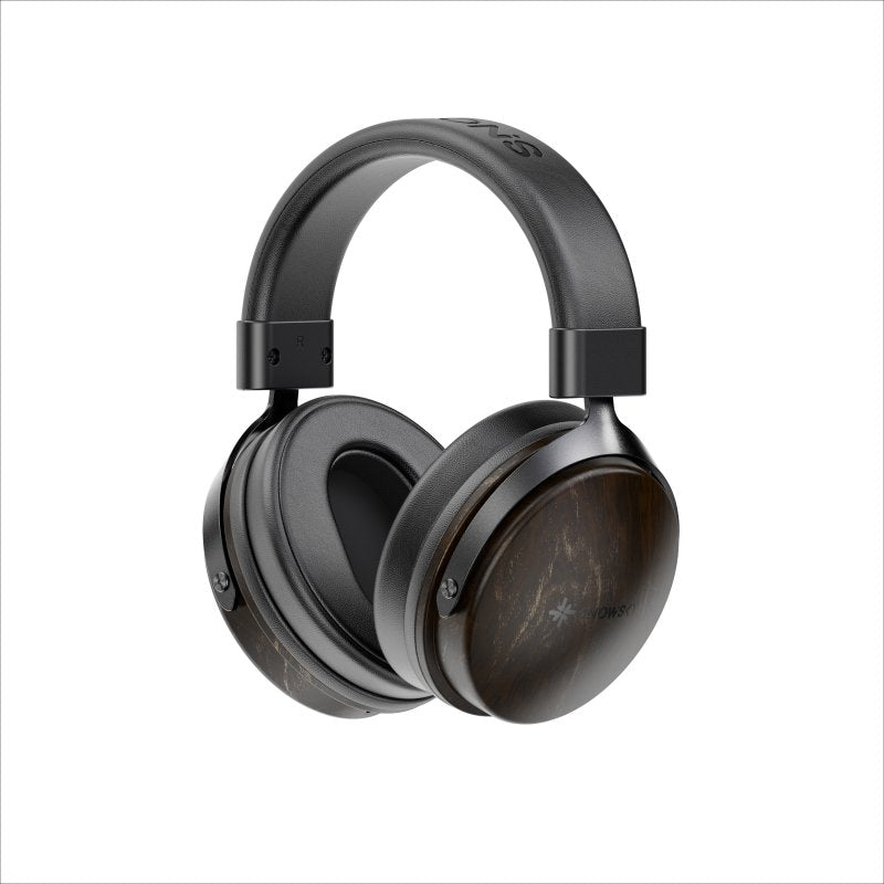 Snowsky Nature wooden headphones, black, front, angled
