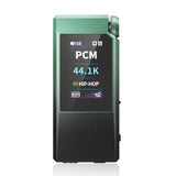 FiiO QX11 portable DAC and headphone amp, green, front with screen
