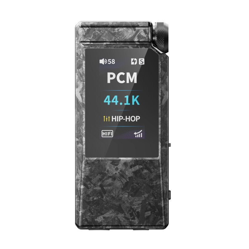 FiiO QX11 portable DAC and headphone amp, black, front with screen