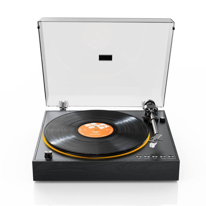 FiiO TT11 automatic turntable, black, dust cover raised