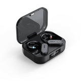 FiiO LINK TWS ear-hook Bluetooth adapter, case with lid open, angled