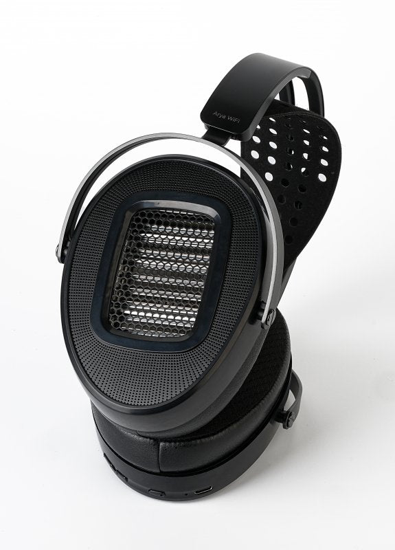 HiFiMAN Arya WiFi streaming planar headphones, lying on its side