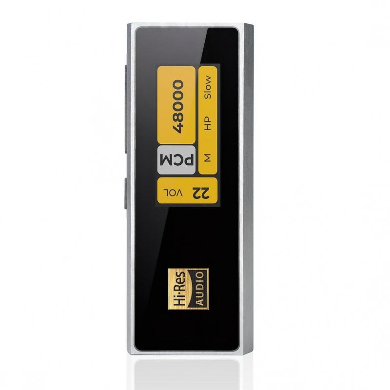 iBasso DC04 Ultra stainless-steel dongle DAC, front with screen