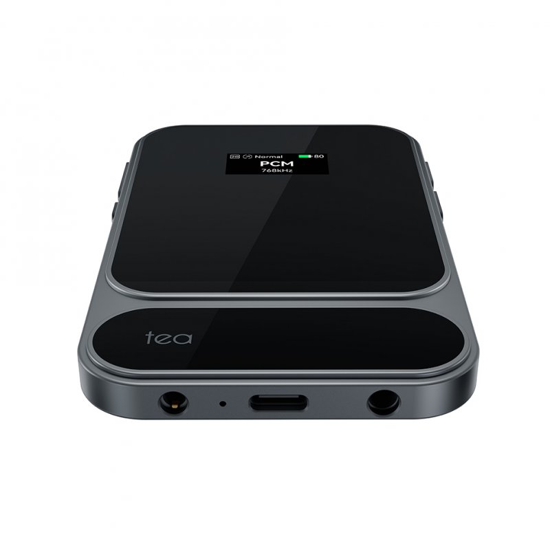 Khadas Tea Pro magnetic DAC and headphone amp, lying flat, showing the sockets