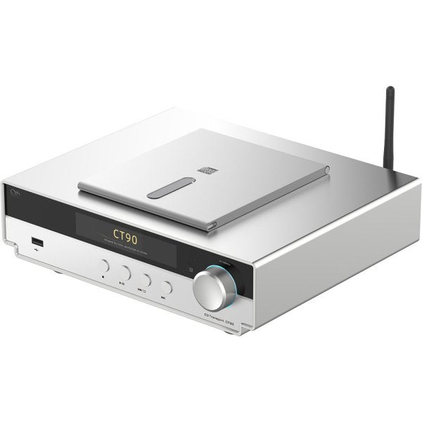 Shanling CT90 CD transport, silver, angled with cover closed
