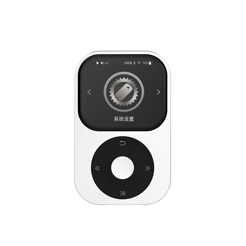 Shanling Q2 music player, silver, front with click wheel