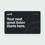 amp3 gift card: Your next great listen starts here, in large white and mint type on charcoal
