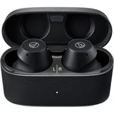 Audio-Technica ATH-CKS30TW+ wireless earbuds, black, open charging case