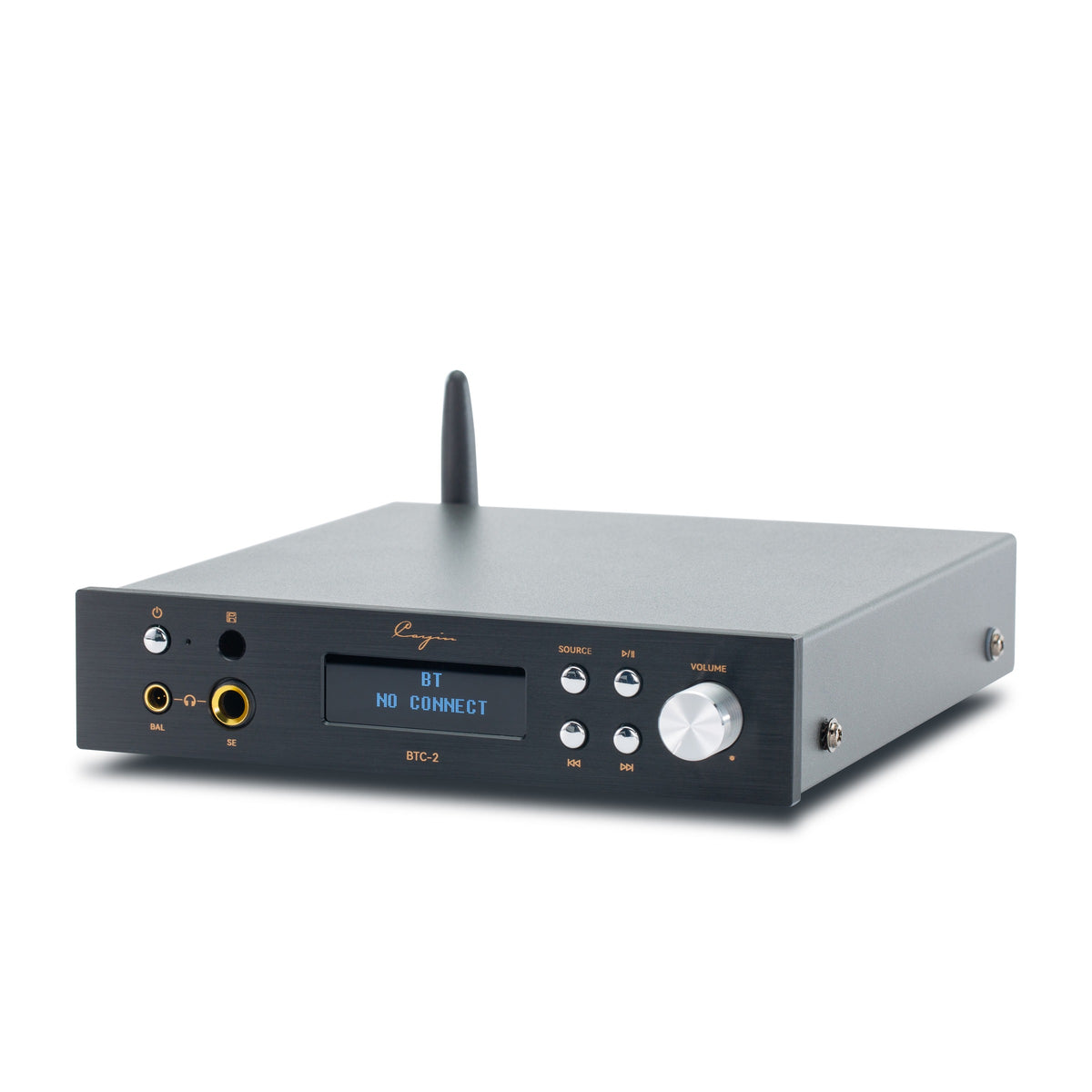 Cayin BTC-2 Bluetooth DAC and headphone amp, black, front with display and volume knob