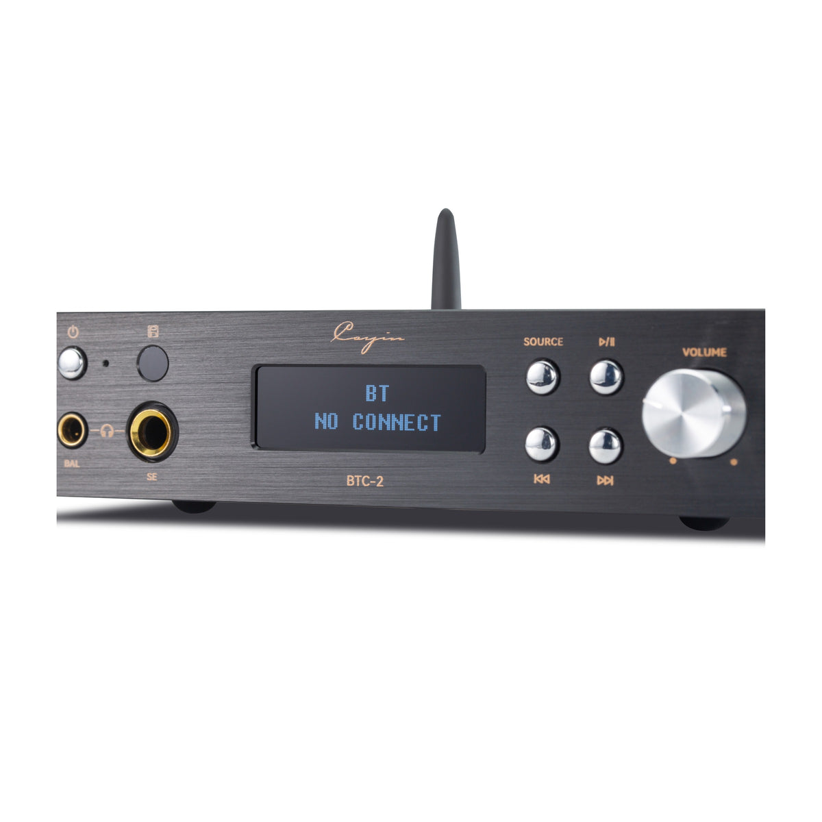 Cayin BTC-2 Bluetooth DAC and headphone amp, black, front panel close-up