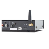 Cayin BTC-2 Bluetooth DAC and headphone amp, black, rear sockets and antenna close-up