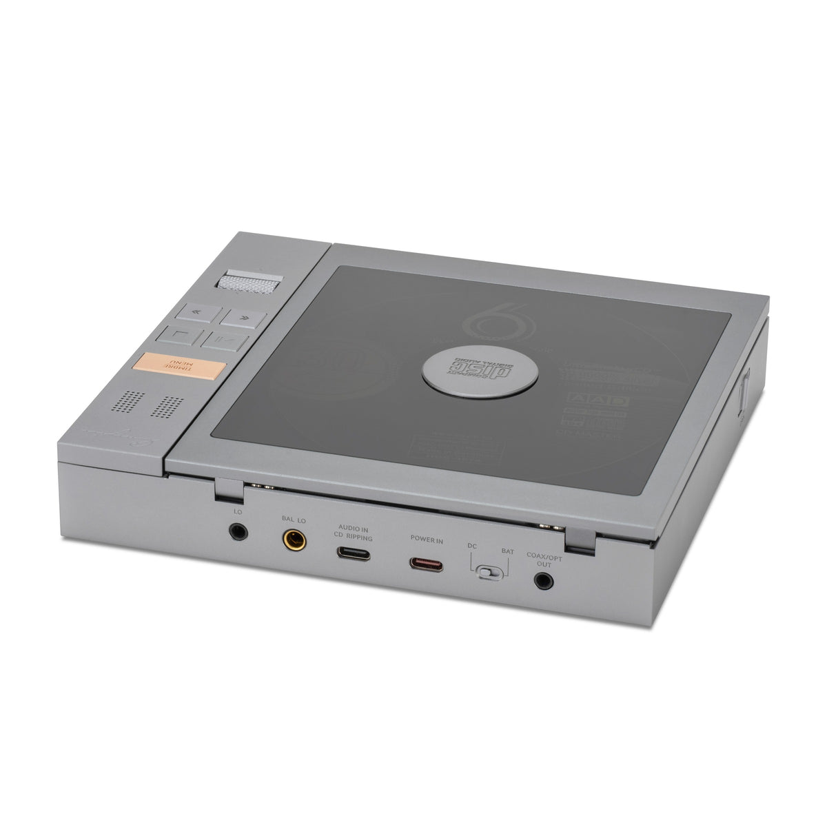Cayin CP6 portable tube CD player, sockets, angled