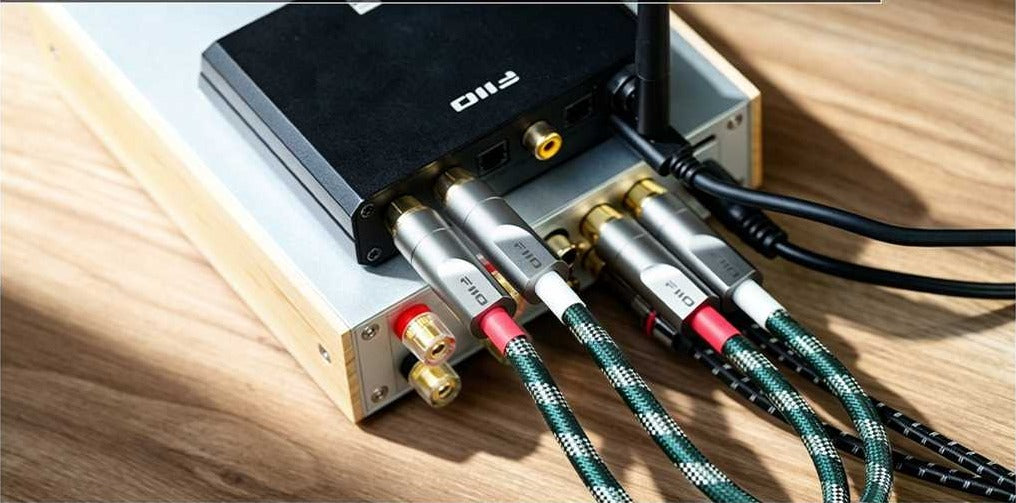 FiiO LINK-RCA1 dual RCA cable, connected to a desktop unit