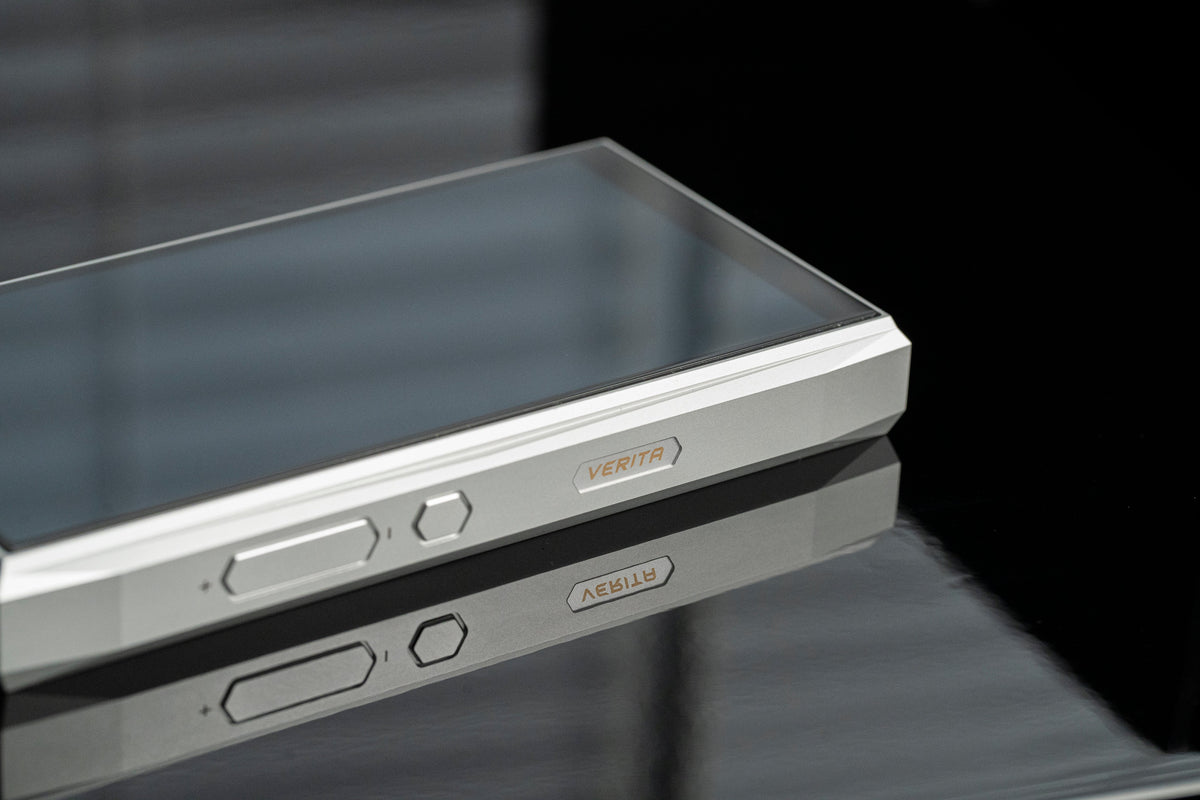 FiiO M25 VERITA music player, side controls and VERITA badge