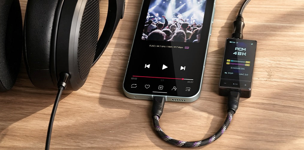 FiiO TRUST LT-TC7 USB-C to USB-C cable, connected to a music player