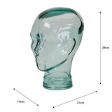 AMP3 glass head headphone stand, clear, with dimensions