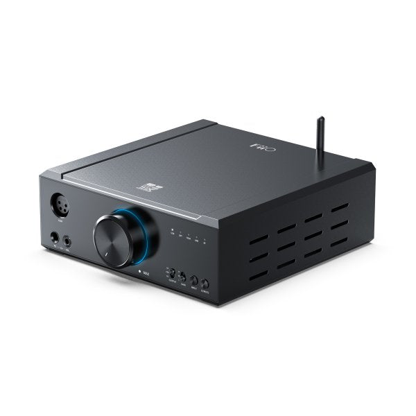 FiiO K9 desktop DAC and headphone amp, angled with antenna