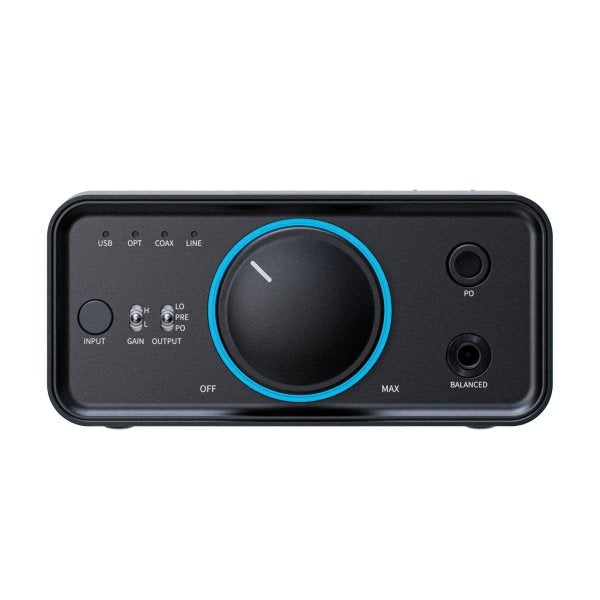 FiiO K7 desktop DAC and headphone amp, front panel with volume knob