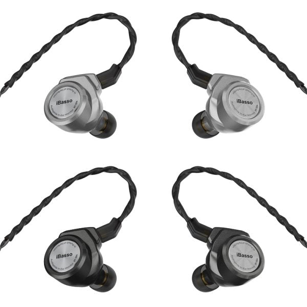 iBasso 3T-154 in-ear monitors, black and silver pairs