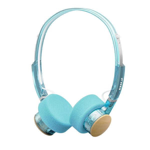 FiiO EH11 Bluetooth on-ear headphones, cyan, angled