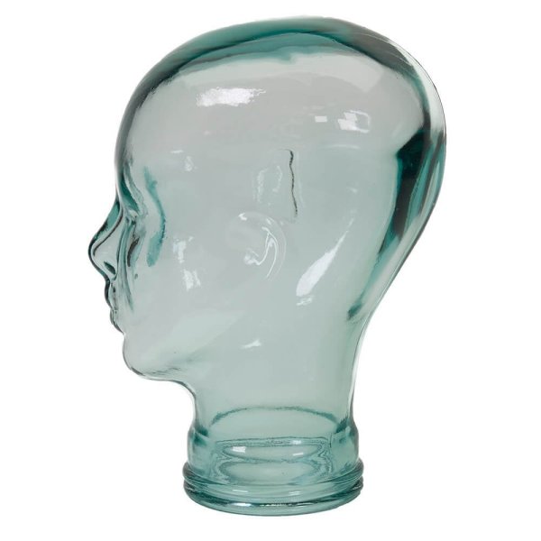 AMP3 glass head headphone stand, clear, side