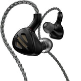 FiiO FH9 hybrid in-ear monitors, black, angled with cable