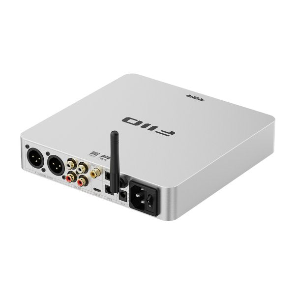 FiiO BR15 R2R Bluetooth receiver and DAC, silver, rear angled