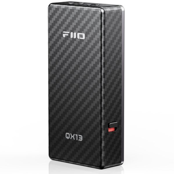 FiiO QX13 portable DAC and headphone amp, black, carbon-pattern back