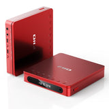 FiiO DM13 portable CD player, red, standing and flat