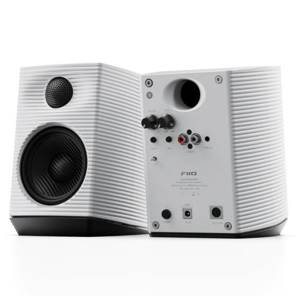 FiiO SP3 active desktop speakers, white pair, front and back