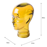 AMP3 glass head headphone stand, yellow, with dimensions