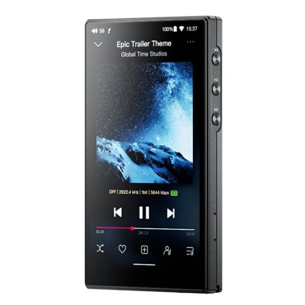 FiiO JM21 music player, angled with side buttons