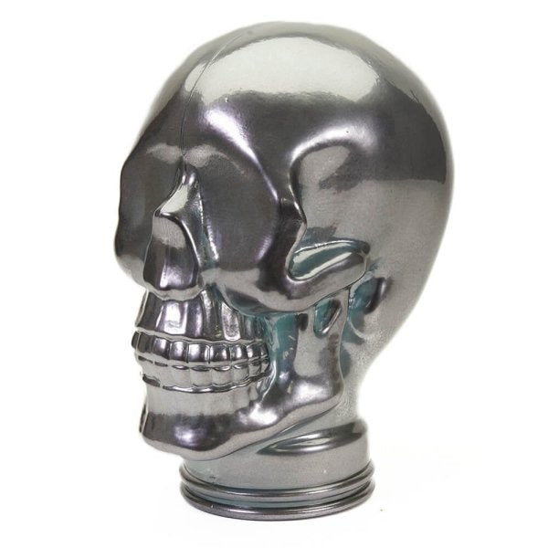 AMP3 glass skull headphone stand, silver, front