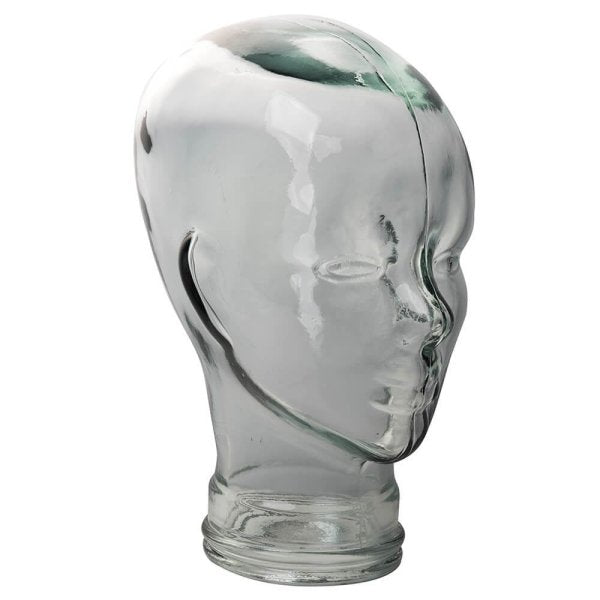 AMP3 glass head headphone stand, clear, front