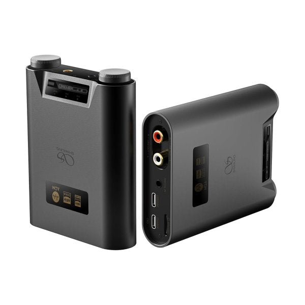 Shanling H5 portable DAC and headphone amp, black and titanium, angled