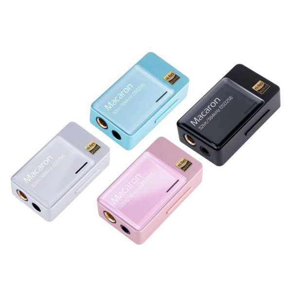 iBasso JR Macaron USB DAC and headphone amp, four colours, lying flat