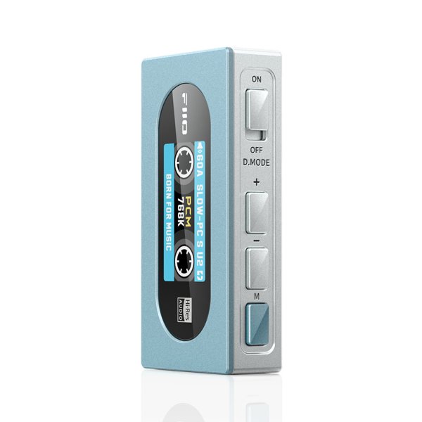 FiiO KA15 USB dongle DAC, blue, front with display