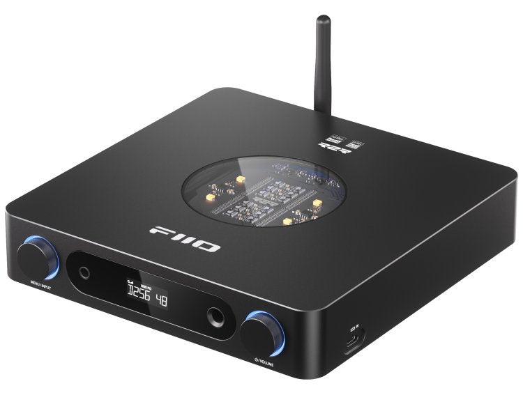 FiiO K13 R2R desktop DAC and headphone amp, black, angled